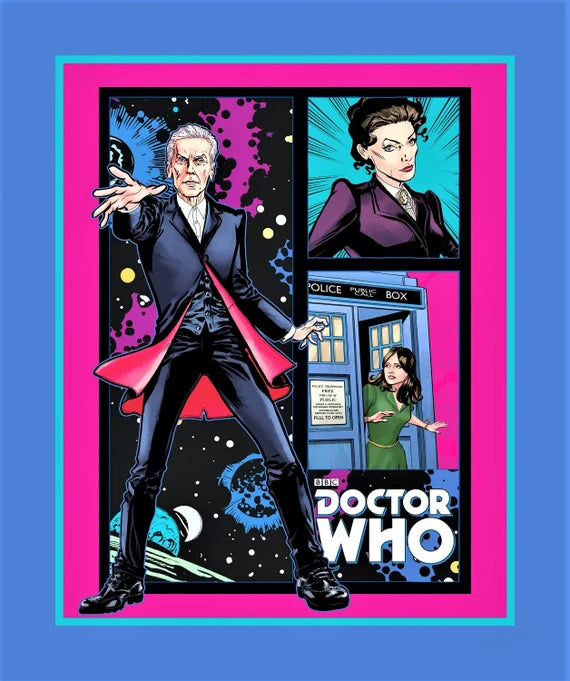 Doctor Who Telephone Box Cotton Panel Fabric