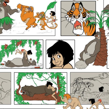 The Jungle Book Block White Flannel Fabric