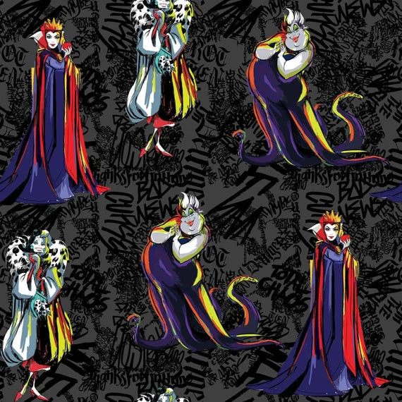 Disney Villains Sketched Cotton Fabric