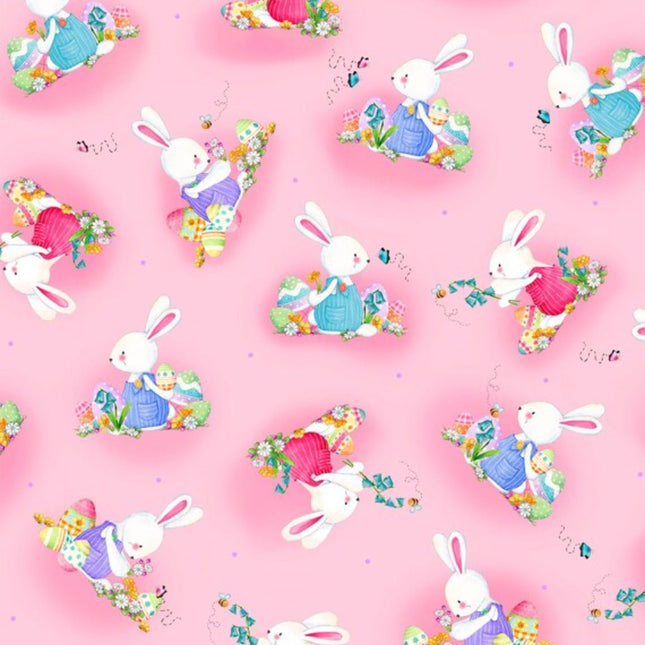 Bunny Wishes Pink Cotton Fabric