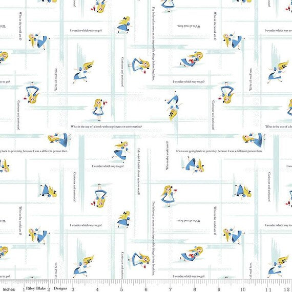 Down the Rabbit Hole White Cotton Fabric
