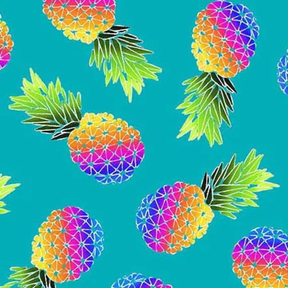 Handmade Valance or Curtain Panel Party Pineapples Turquoise