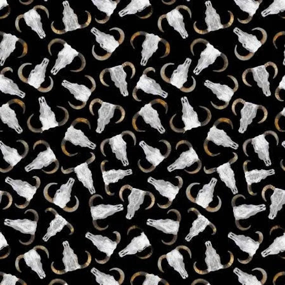 Table Runners & Placemats - Big Sky Country Bull Skulls Black Cotton