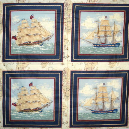45" Ancient Mariners Pillow Panel Navy Cotton Fabric