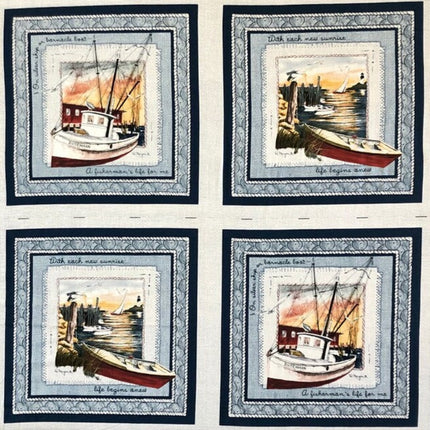 Seabound Blue Pillow Panel Cotton Fabric