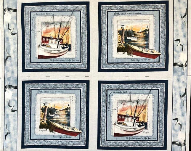 Seabound Blue Pillow Panel Cotton Fabric