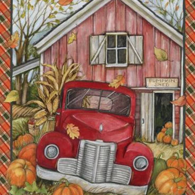 Handmade Tapestry "Red Truck Pumpkin Shed”