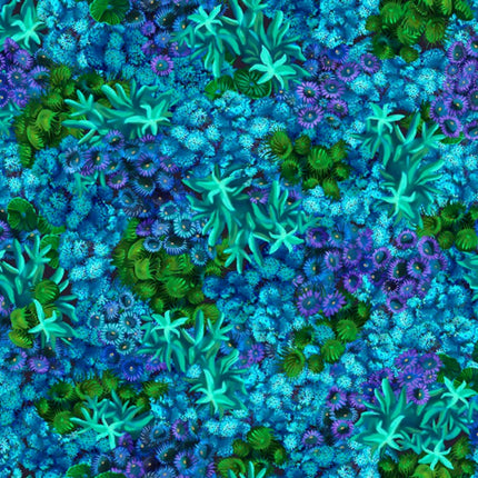 Treasures at Sea Coral Blue Cotton Fabric