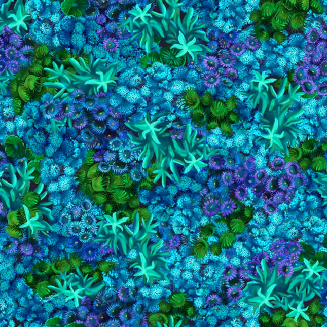 Treasures at Sea Coral Blue Cotton Fabric
