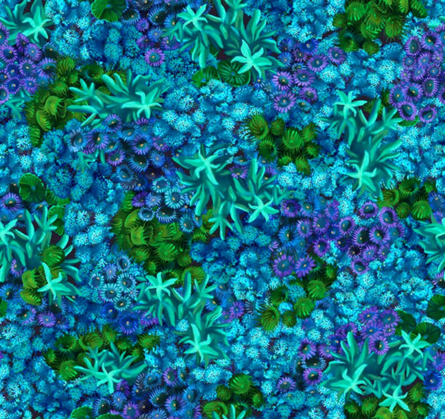 Treasures at Sea Coral Blue Cotton Fabric