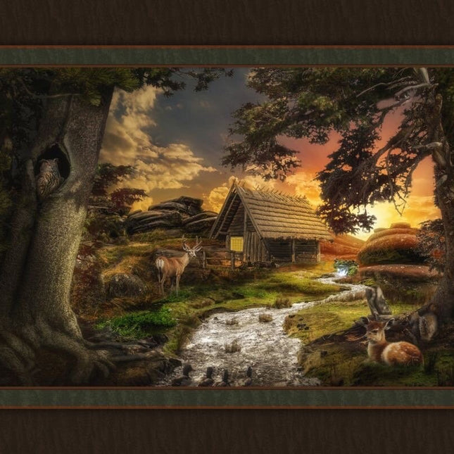 Peaceful Cabin Cotton Panel Fabric