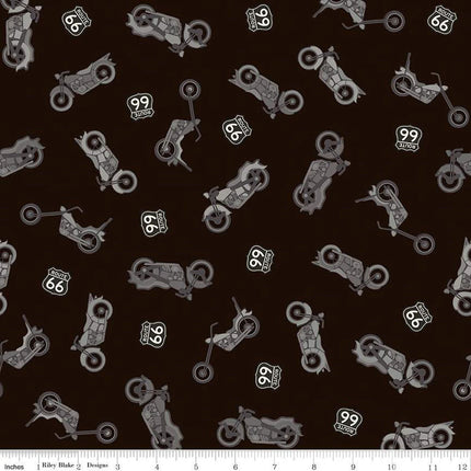 Handmade Valance or Curtain Panel Route 66 Bikes Black