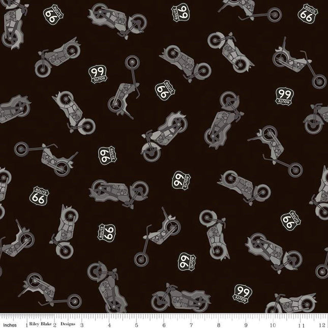 Handmade Valance or Curtain Panel Route 66 Bikes Black