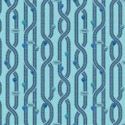 Thomas the Train Full Steam Ahead Key Locations Aqua Cotton Fabric