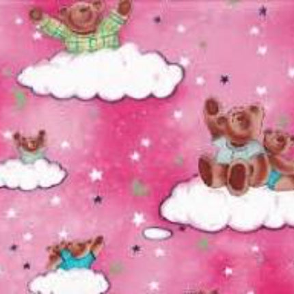 Sleepy Bears Pink Cotton Fabric