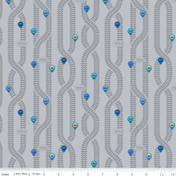 Table Runners & Placemats - Thomas the Train Full Steam Ahead Key Locations Gray Cotton