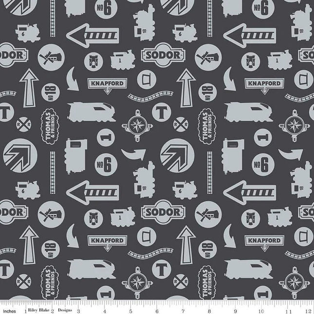Pillowcase - Thomas the Train Full Steam Ahead Tonal Charcoal Cotton