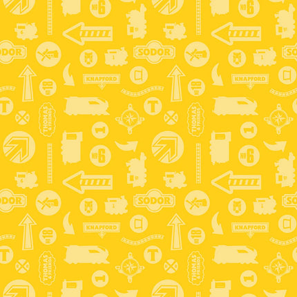 Thomas the Train Full Steam Ahead Tonal Yellow Cotton Fabric - 1 Yard Precut