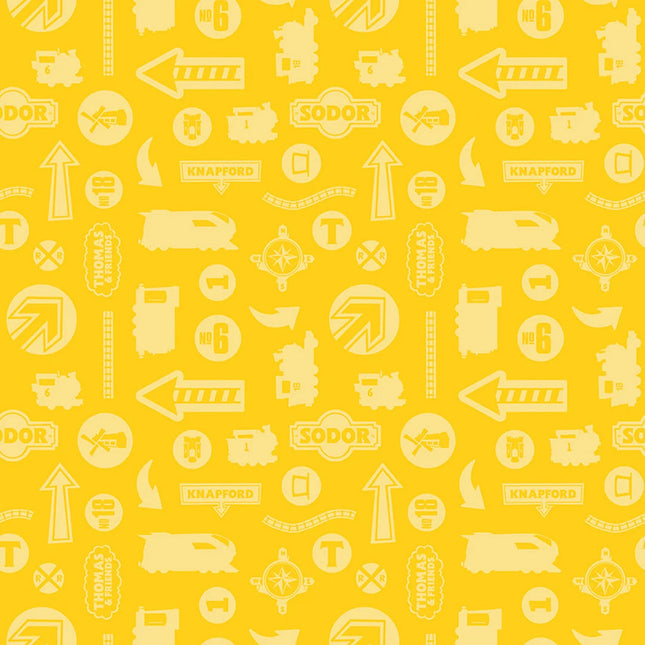 Thomas the Train Full Steam Ahead Tonal Yellow Cotton Fabric - 1 Yard Precut