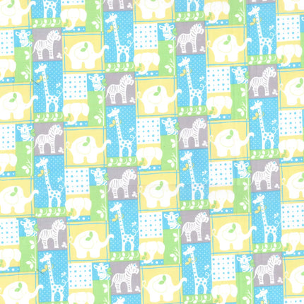 Jungle Animals Patch Blue Cotton Fabric