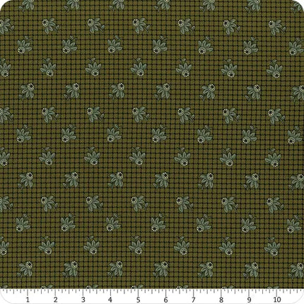 Midnight Lace Flower Check Olive Cotton Fabric