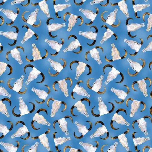 Table Runners & Placemats - Big Sky Country Bull Skulls Blue Cotton