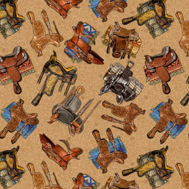 Big Sky Country Saddles Caramel Cotton Fabric