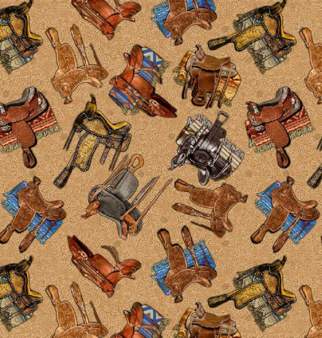 Big Sky Country Saddles Caramel Cotton Fabric