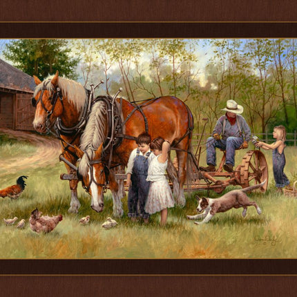 Taking a Break Horse Panel Cotton Fabric