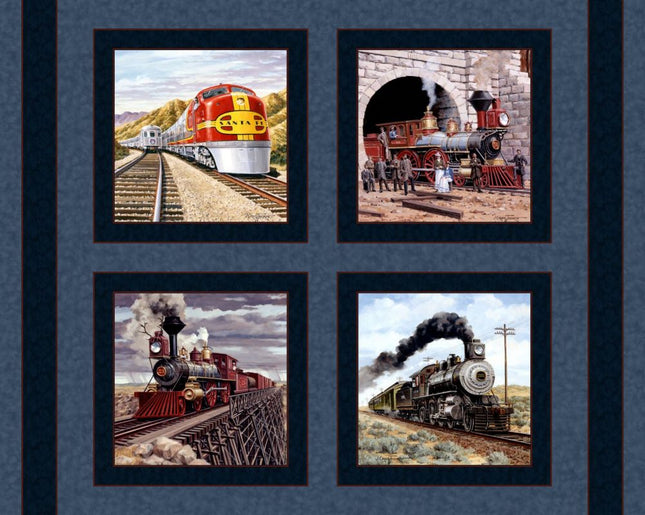 Classic Locomotives 45" Wide Cotton Pillow Panel Fabric