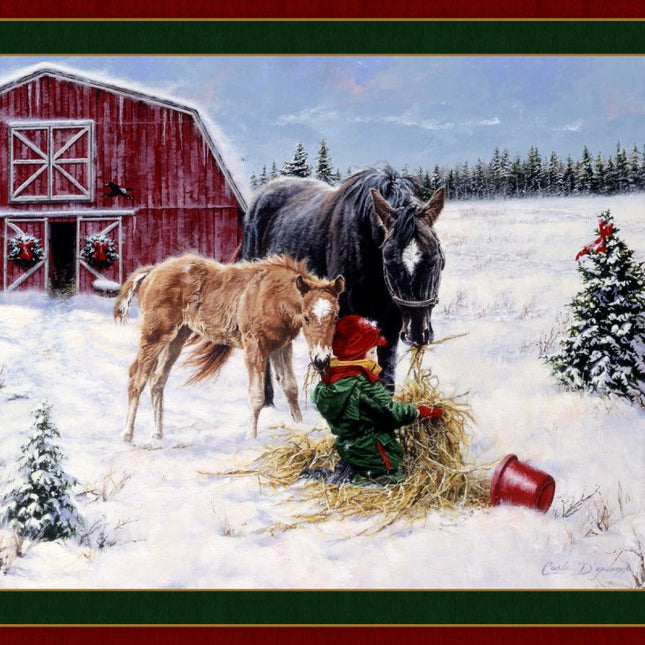 Winter Coats & Warm Hearts Horse Panel Cotton Fabric
