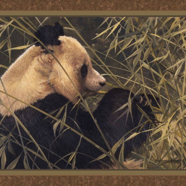 Panda Eating Bamboo Panel Cotton Fabric