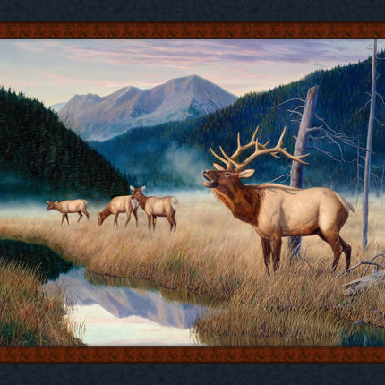 King Of The Valley Elk Panel Cotton Fabric