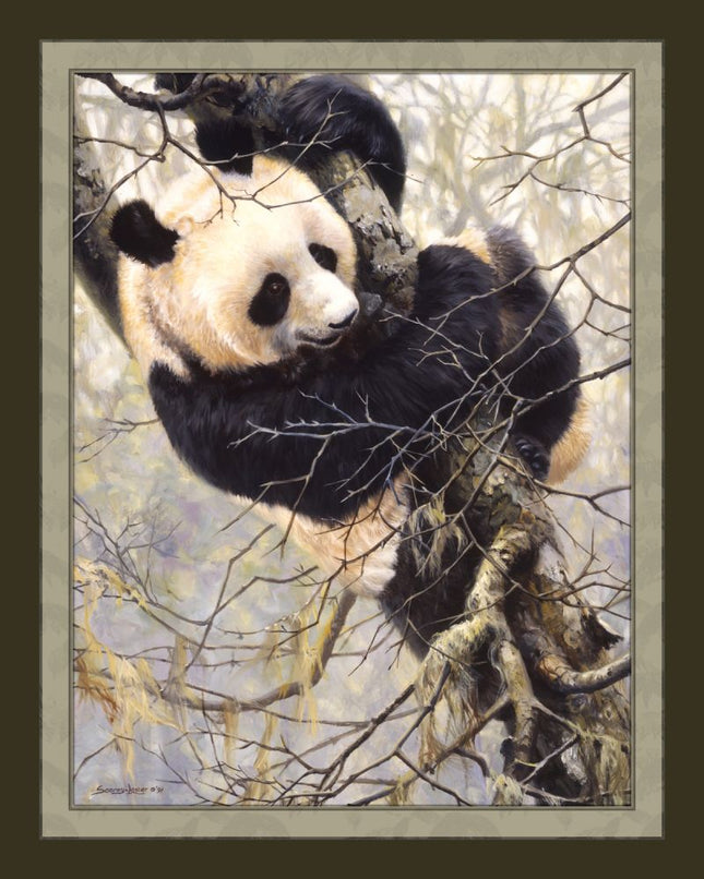 Panda Trilogy In Tree 45" Wide Cotton Panel Fabric