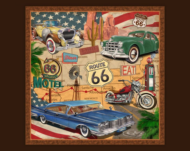 Route 66 Map Panel Cotton Fabric
