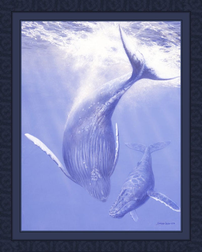 Ohana Blue Whale 45" Wide Cotton Panel Fabric