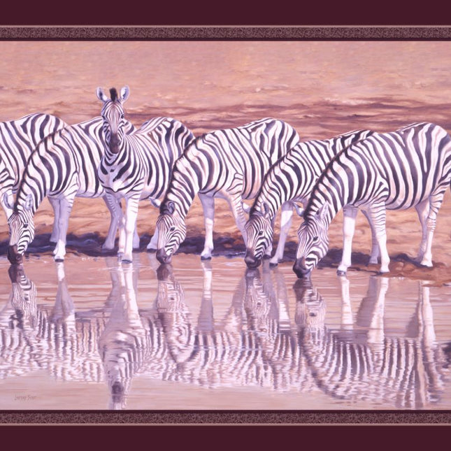 Zebras Drinking 45" Wide Cotton Panel Fabric