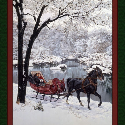 Snow Glory Horse Sled Panel Cotton Fabric