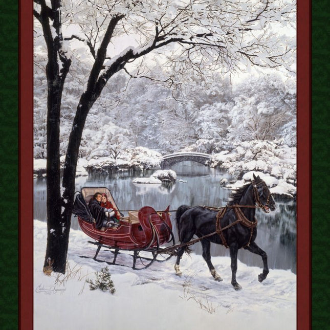 Snow Glory Horse Sled Panel Cotton Fabric