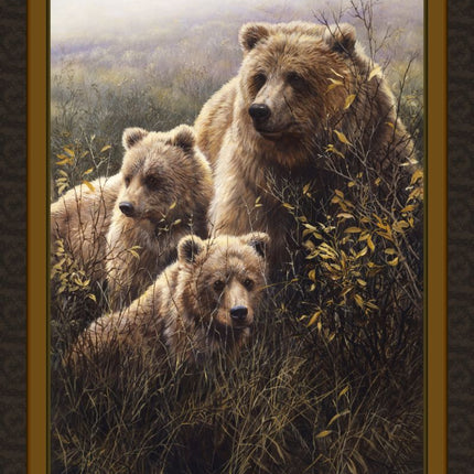 Denali Family Grizzly Bears Panel Cotton Fabric
