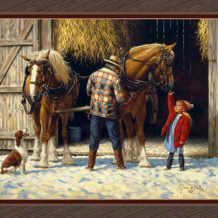 Hitching Up Horse Panel Cotton Fabric