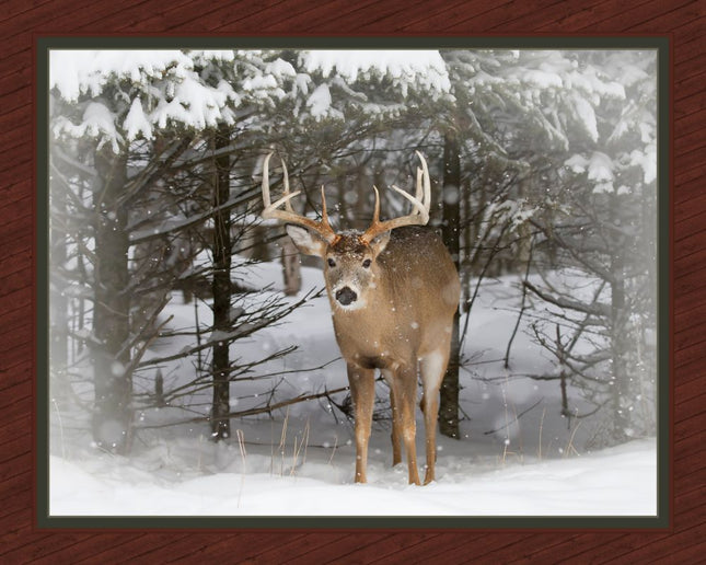 Winter Trophy Deer Panel Cotton Fabric