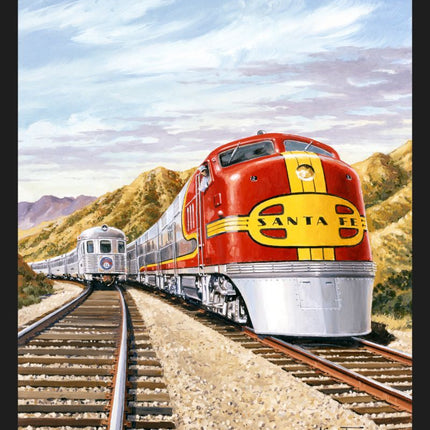 Santa Fe Chief Train Panel Cotton Fabric