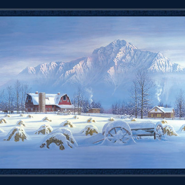 Early Snow Farm Panel Cotton Fabric