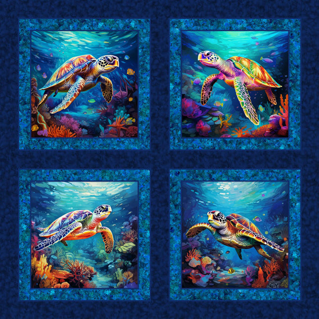 Paddling Sea Turtles Pillow Panel Cotton Fabric