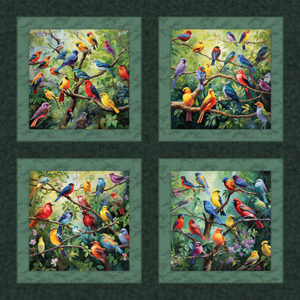Peaceful Perch Birds Pillow Panel Cotton Fabric