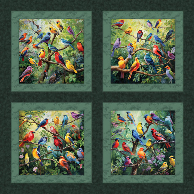 Peaceful Perch Birds Pillow Panel Cotton Fabric