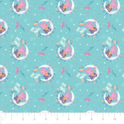 Peppa Pig Moon Magic Light Teal Cotton Fabric