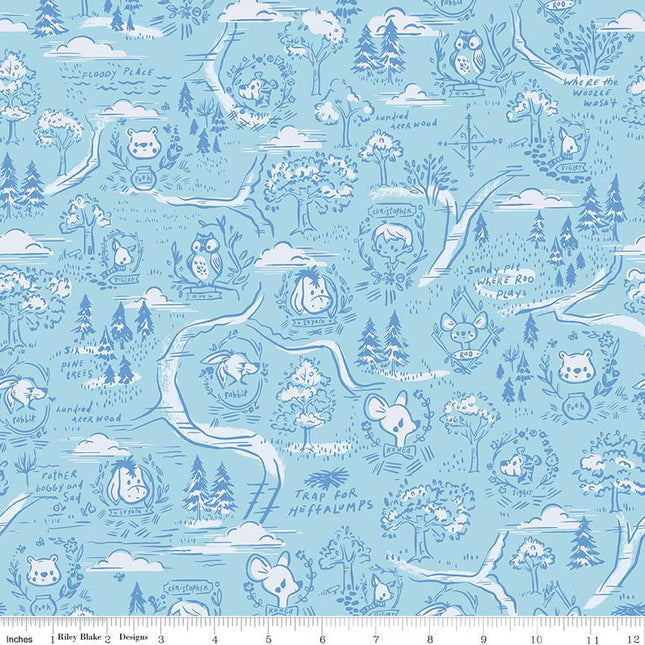 100 Aker Woods 100 Aker Woods Map Sky Cotton Fabric