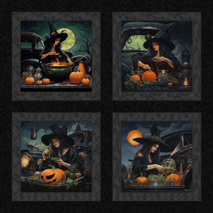 Pumpkin Witch Pillow Panel Cotton Fabric